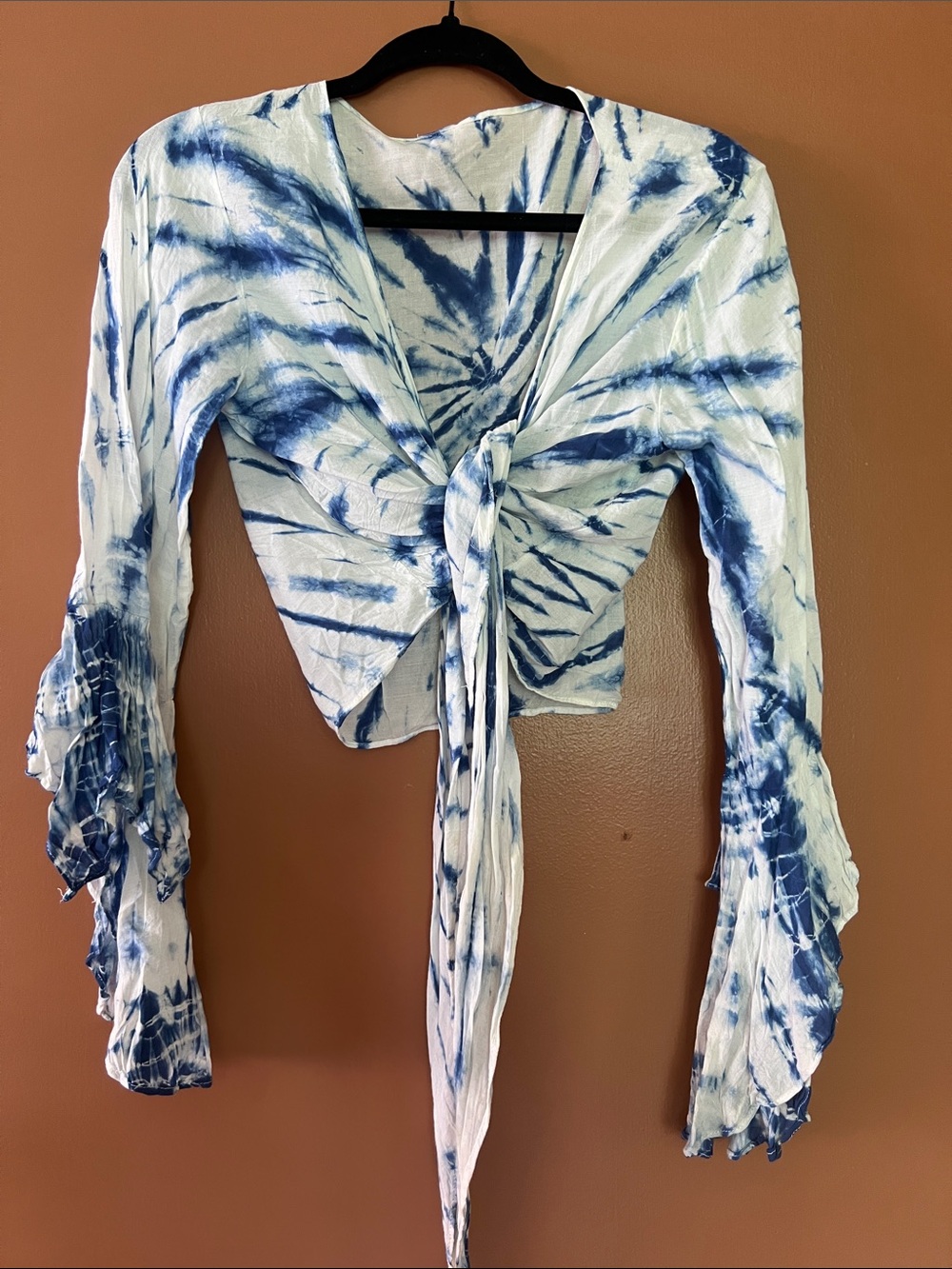 Tie-Front Blue Tie-Dye Women's Top